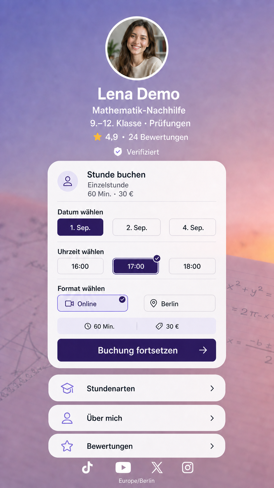 Eine digitale Visitenkarte, die Interesse in Unterrichtsanfragen verwandelt