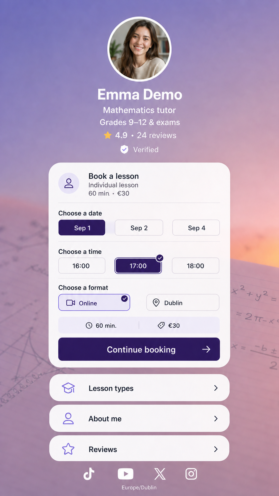 A digital business card that turns interest into lesson requests