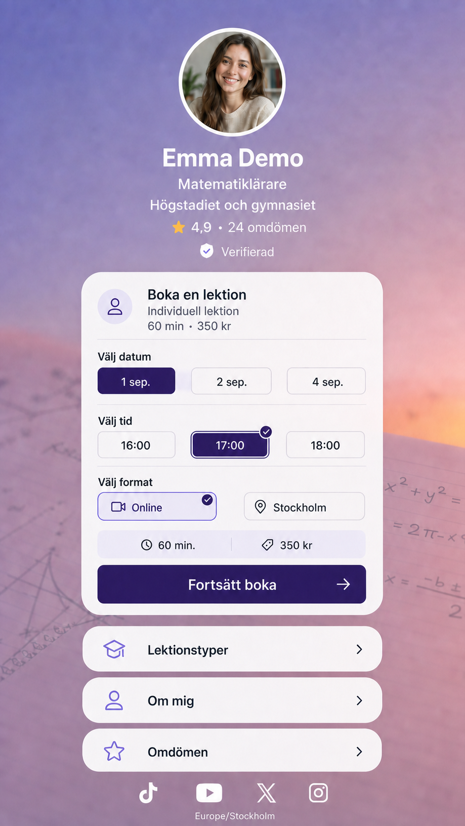 Ett digitalt visitkort som omvandlar intresse till lektionsförfrågningar
